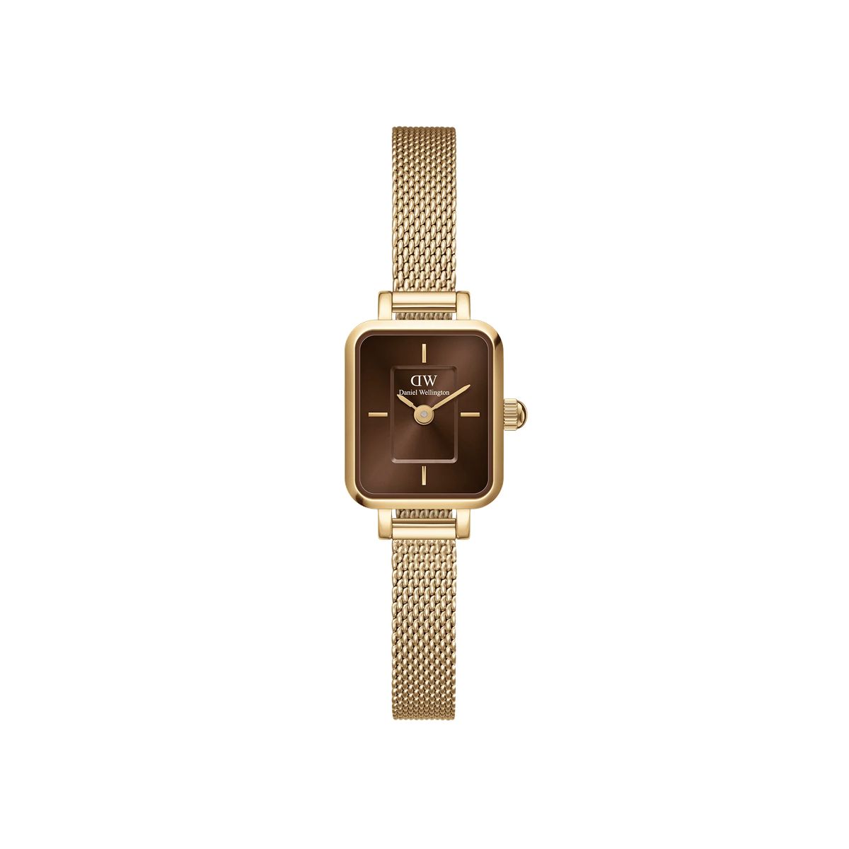 Minimalistische quadratische braunes Zifferblatt goldene Uhr