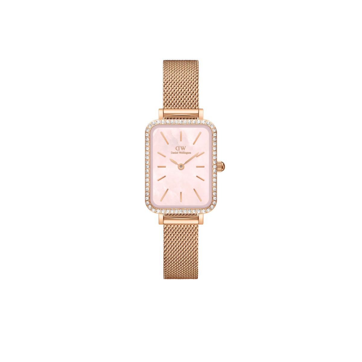 Elegante quadratische Uhr mit rosa Perlmuttzifferblatt