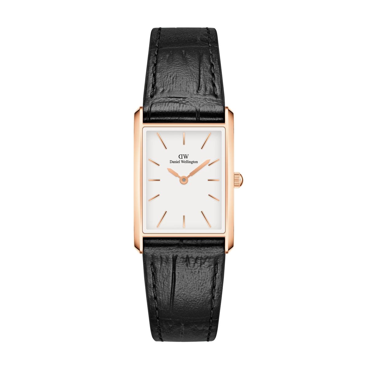 Rechteckige Roségold Uhr mit schwarzem Band