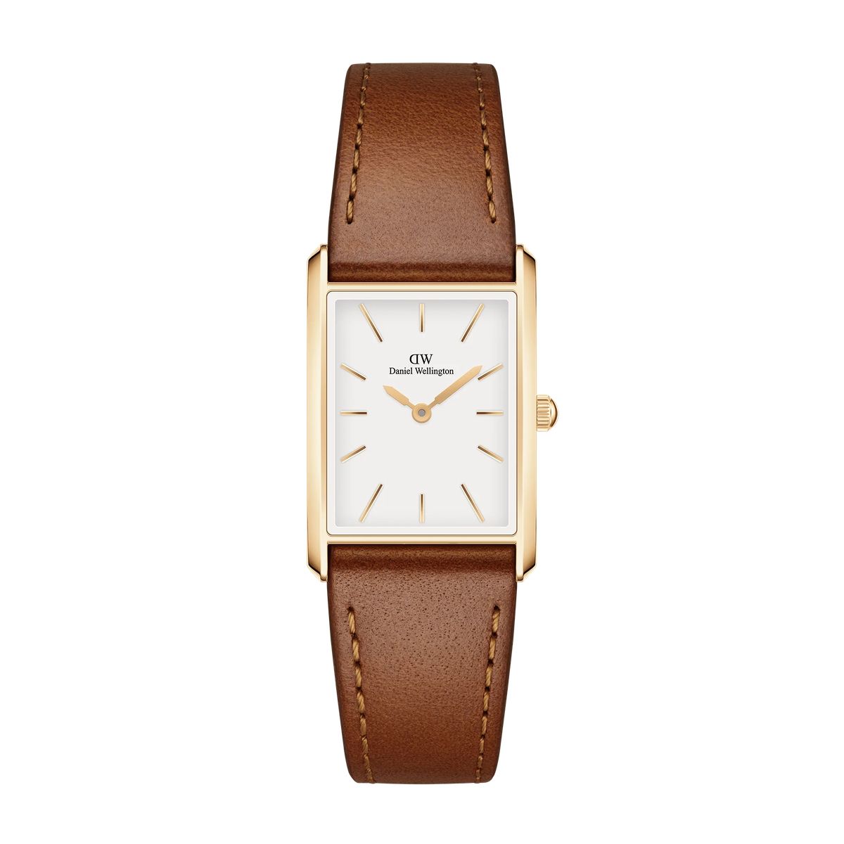 Elegante rechteckige goldene Uhr mit Lederarmband