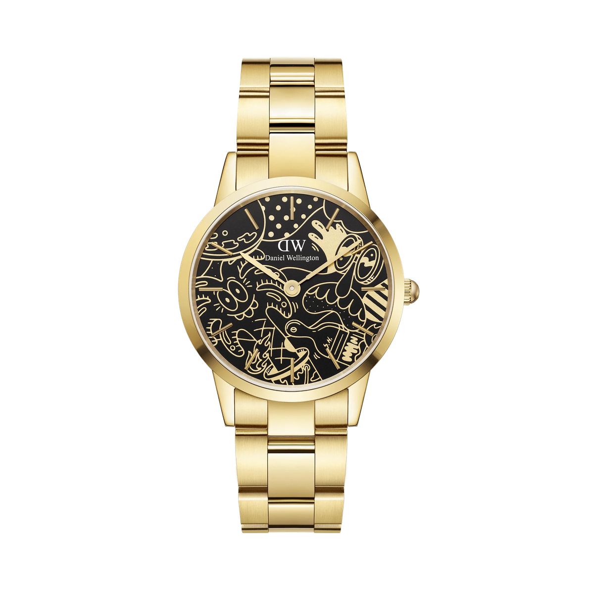 Goldfarbene Uhr mit Grafik-Zifferblatt