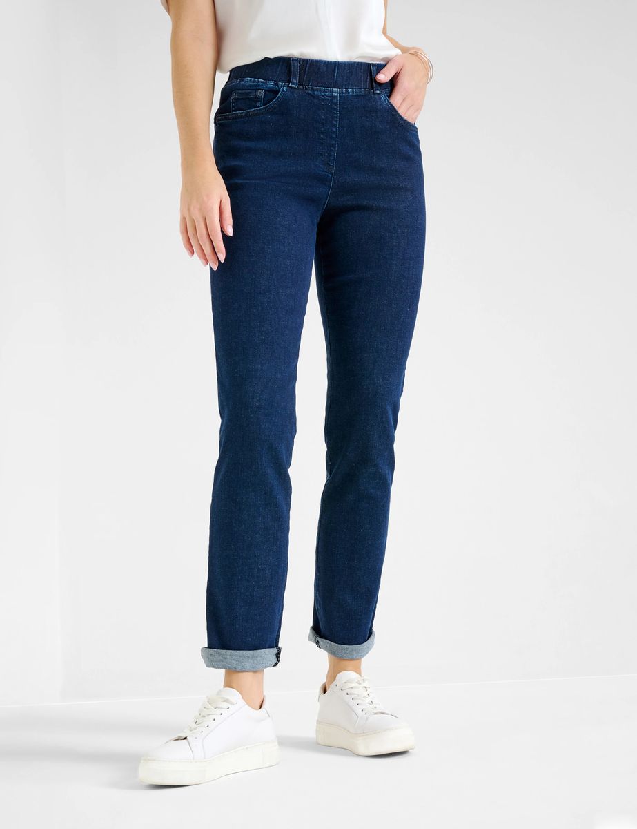 Dunkelblaue Schlupfjeans