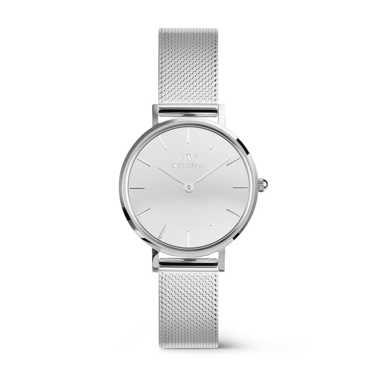 Minimalistische silberne Mesh-Armbanduhr