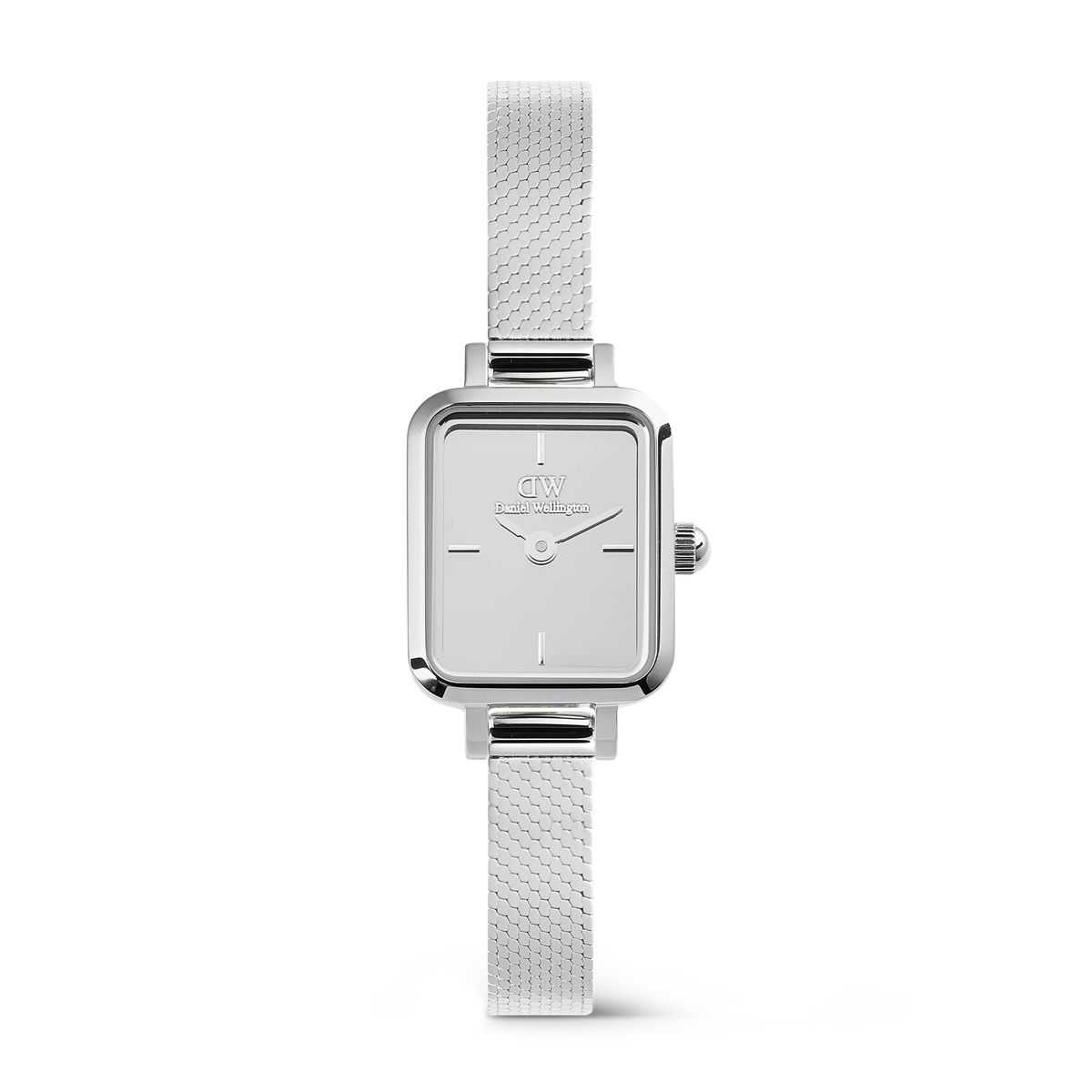 Minimalistische silberne quadratische Uhr mit Mesh-Armband