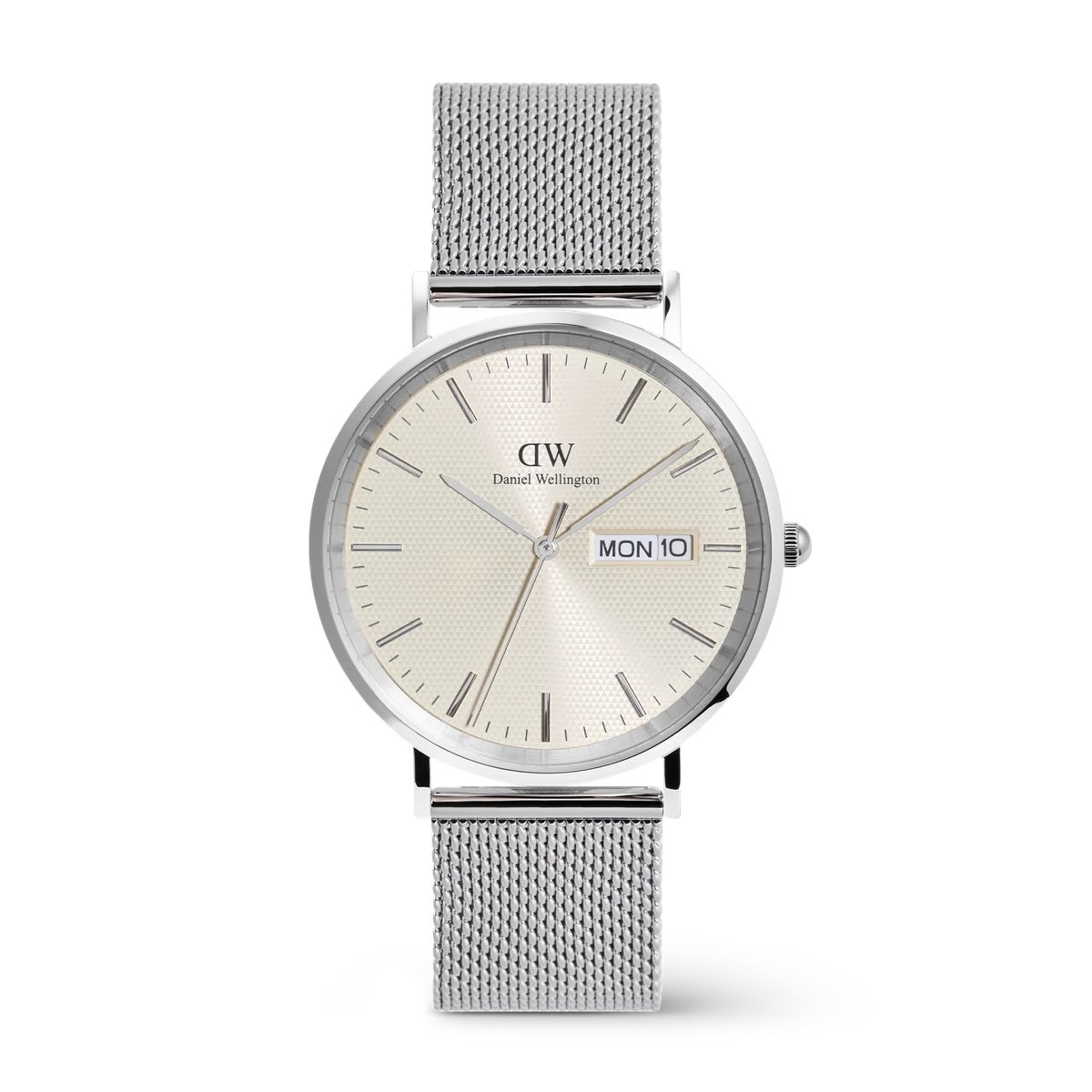 Elegante Silber Mesh Tagesanzeige Uhr