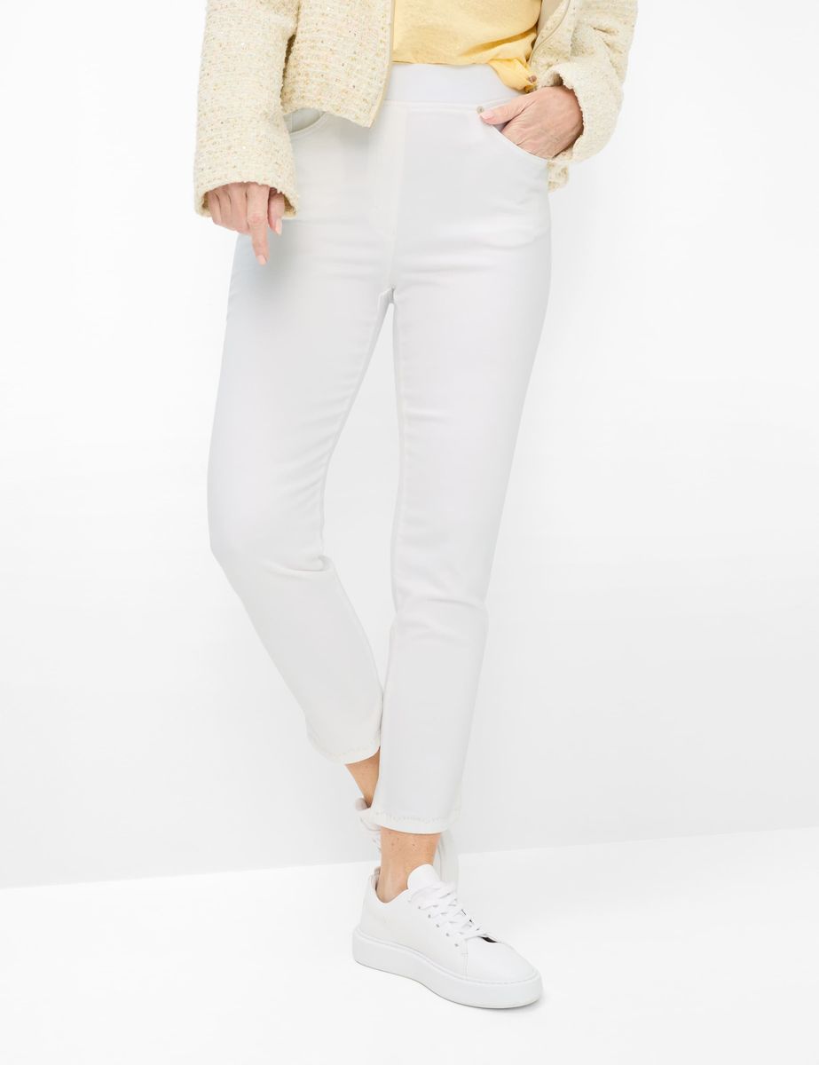Weiße verkürzte Schlupf-Jeans