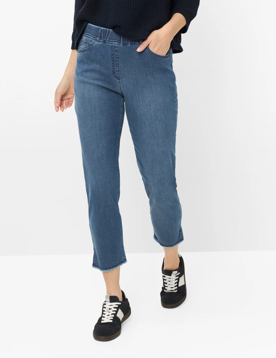 Bequeme Denim-Schlupfhose mit Fransen