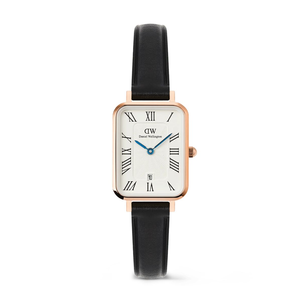 Rechteckige Roségold-Lederuhr