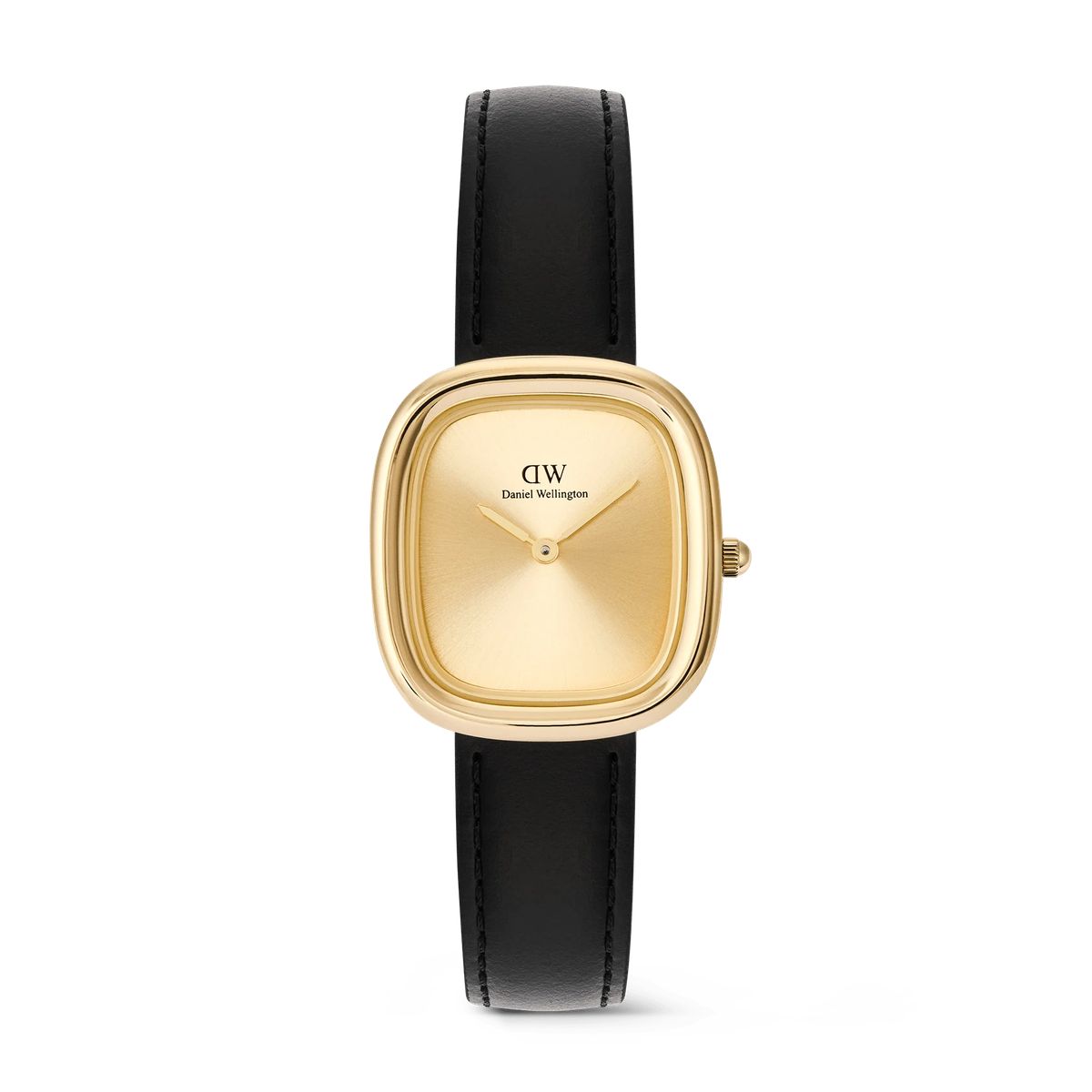 Minimalistische goldene Uhr mit schwarzem Armband