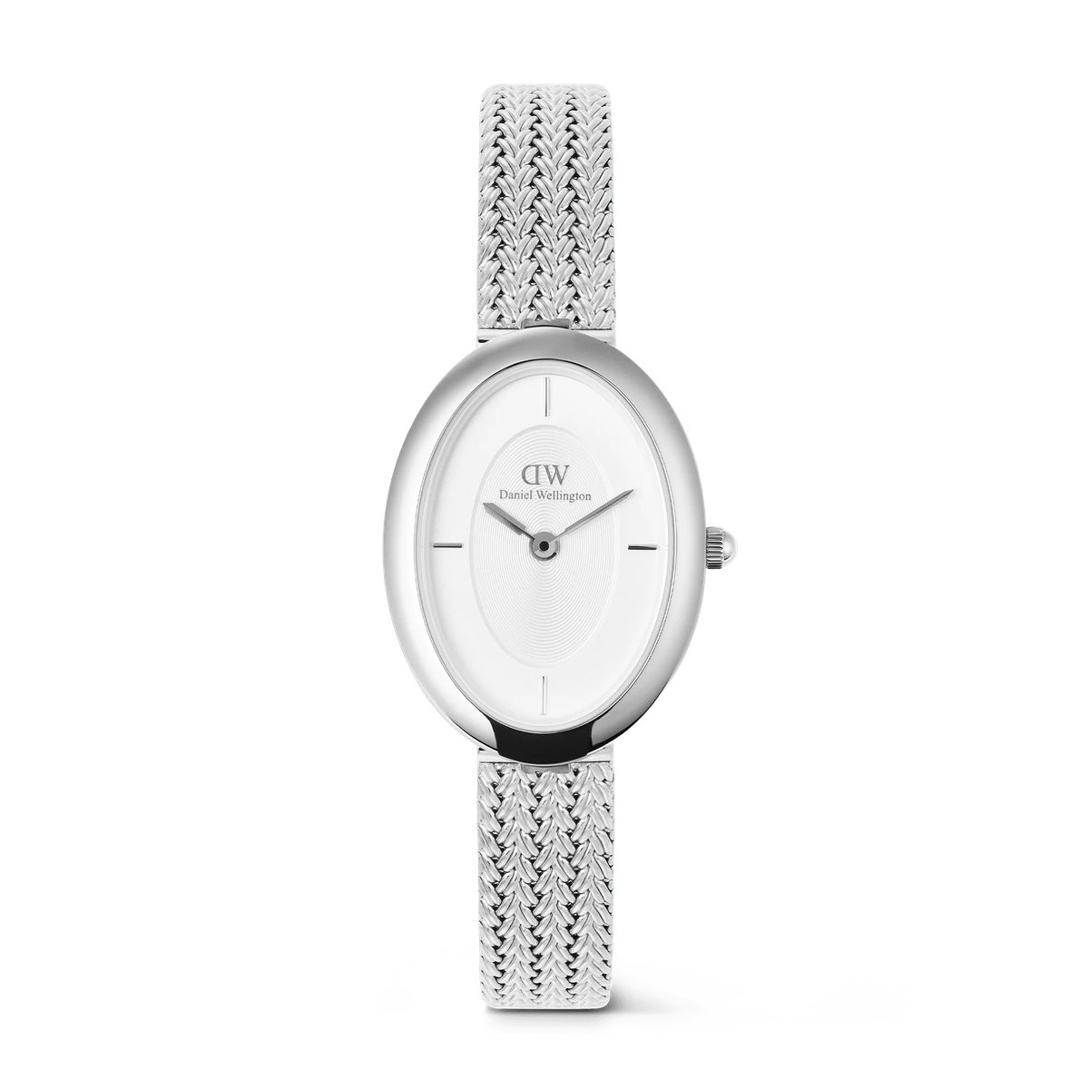 Minimalistische, ovale Armbanduhr mit geflochtenem Mesh