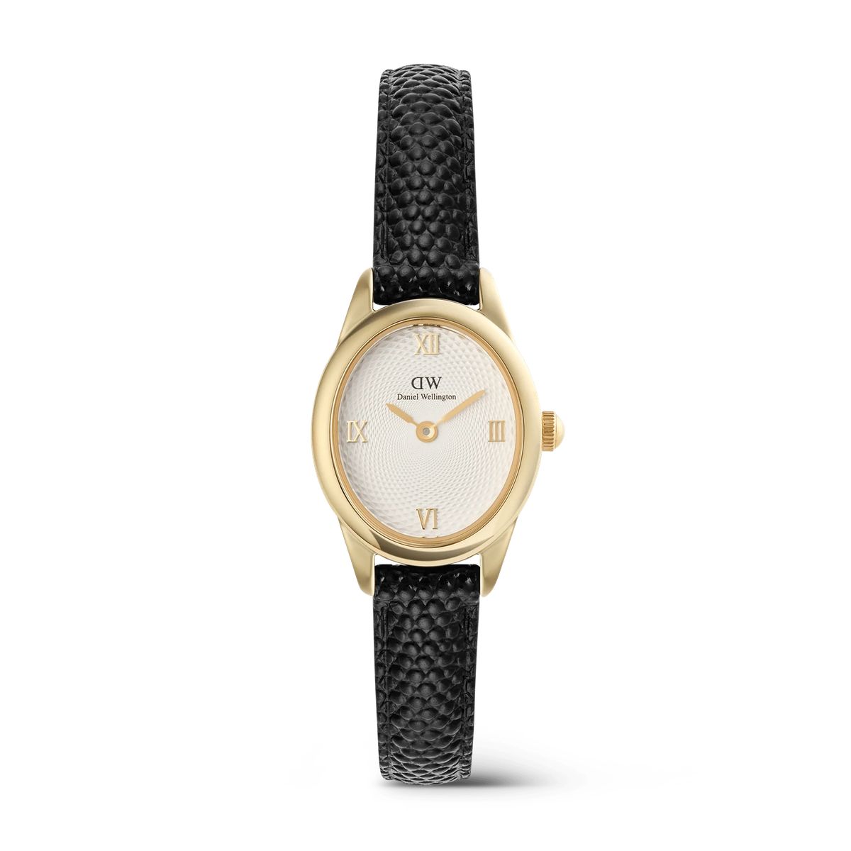 Elegante Mini Gold Uhr Schwarze Eidechse