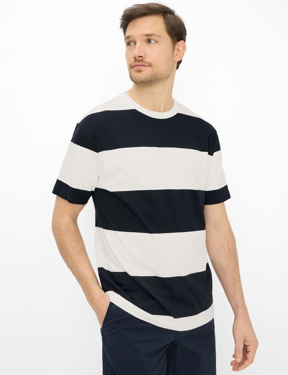 Gestreiftes Baumwoll-T-Shirt mit Rundhalsausschnitt