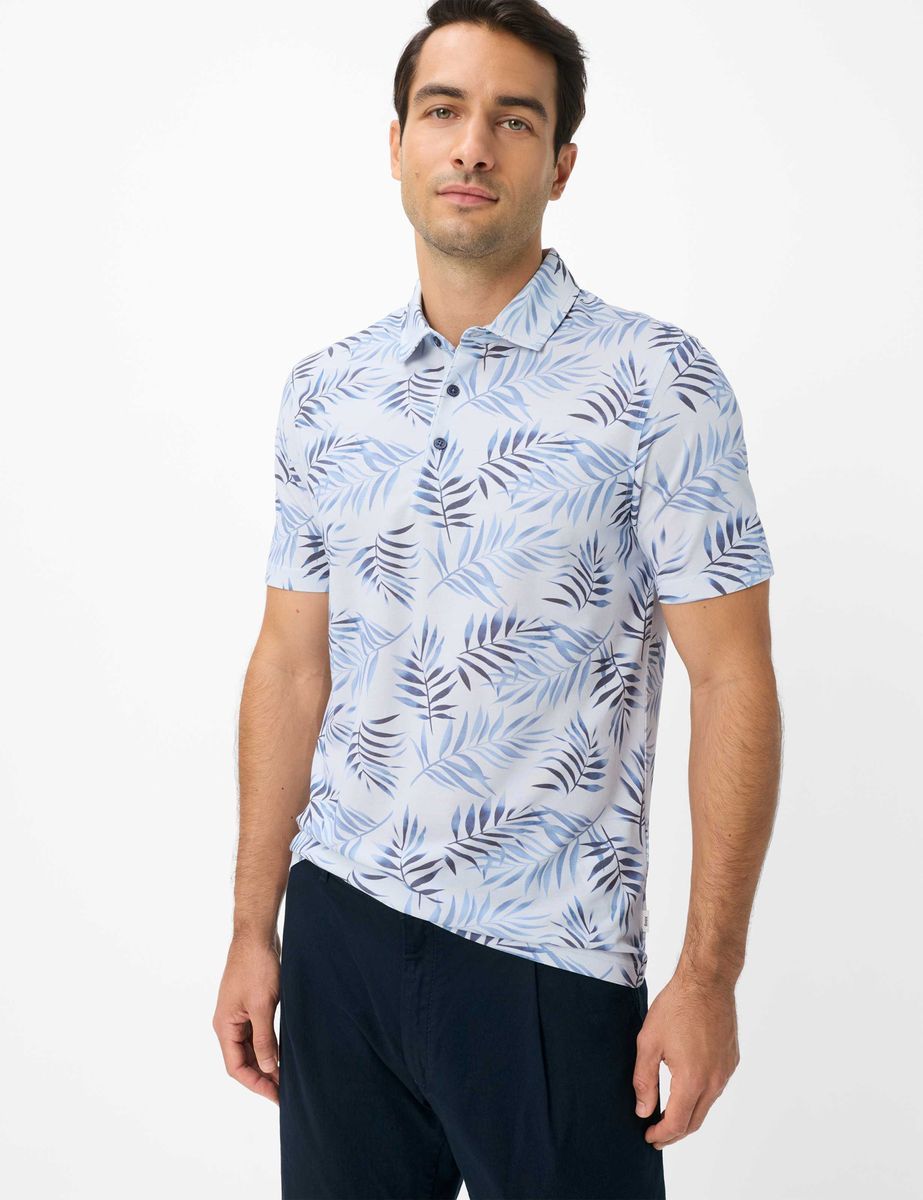 Herren Polohemd mit Blätterdruck