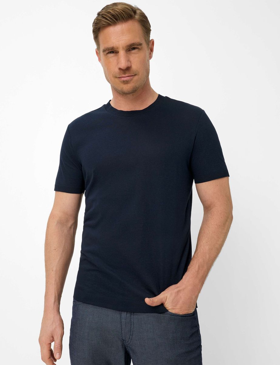 Klassisches Marineblaues Strickjersey-T-Shirt