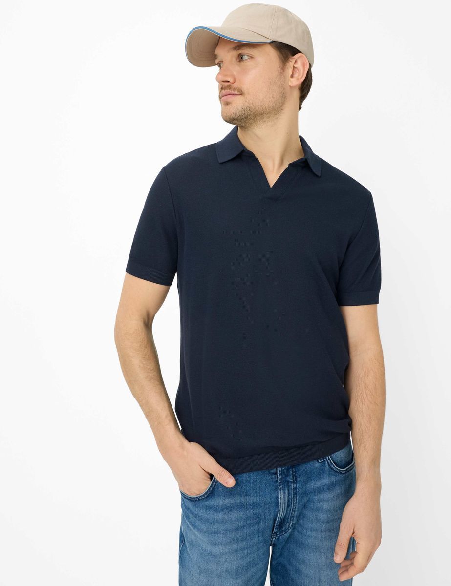 Marineblaues Strickpolohemd für Herren