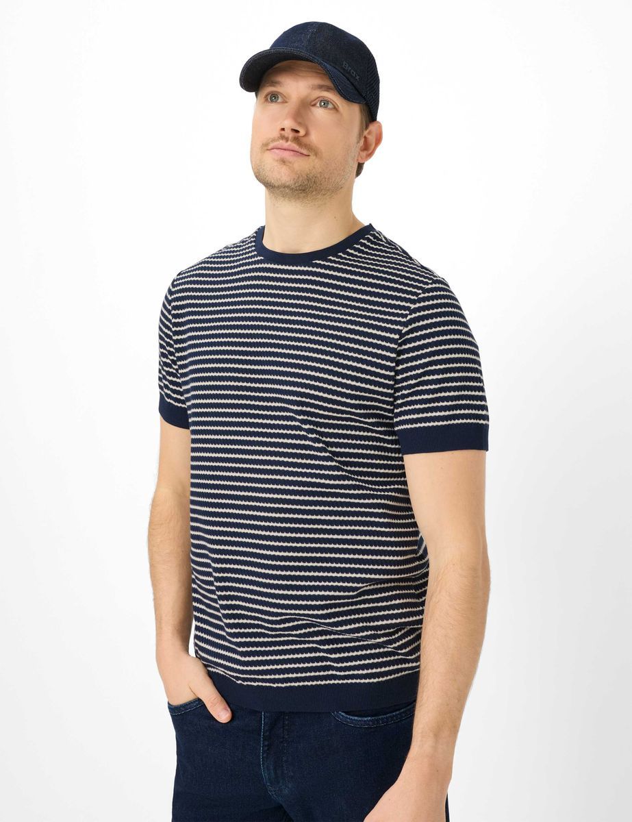 Herren-T-Shirt aus gestrickter Baumwolle mit Streifen