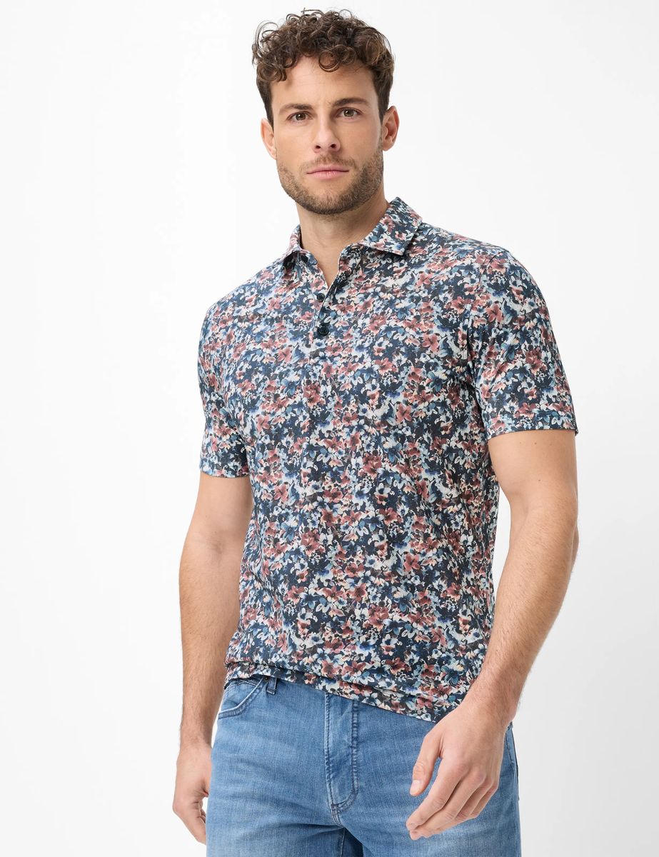 Kurzarm Poloshirt mit Blumenmuster