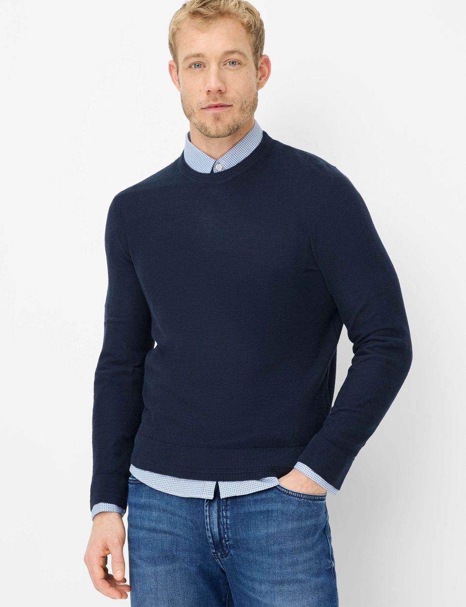 Marineblauer Strickpullover aus Leinen-Baumwollmischung