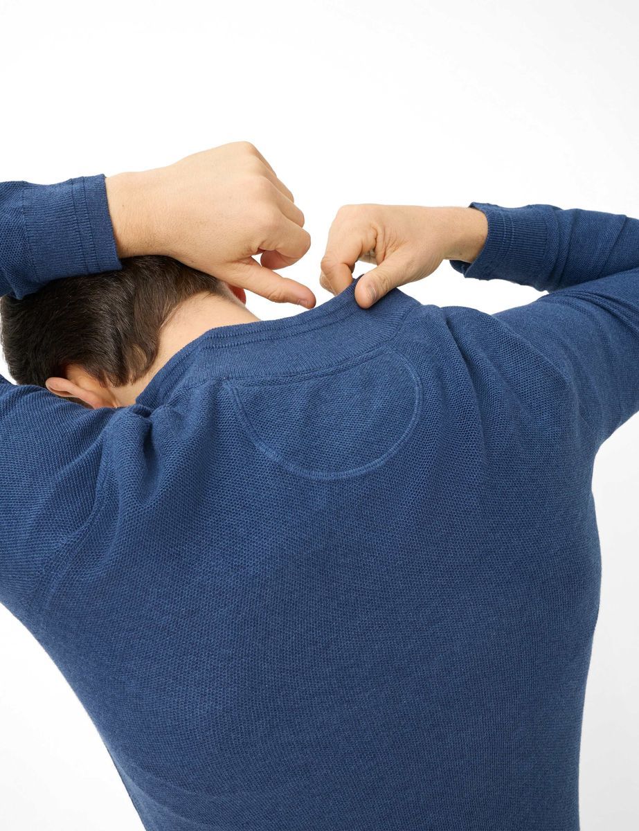 Baumwoll-Leinen-Pullover mit halbem Reißverschluss