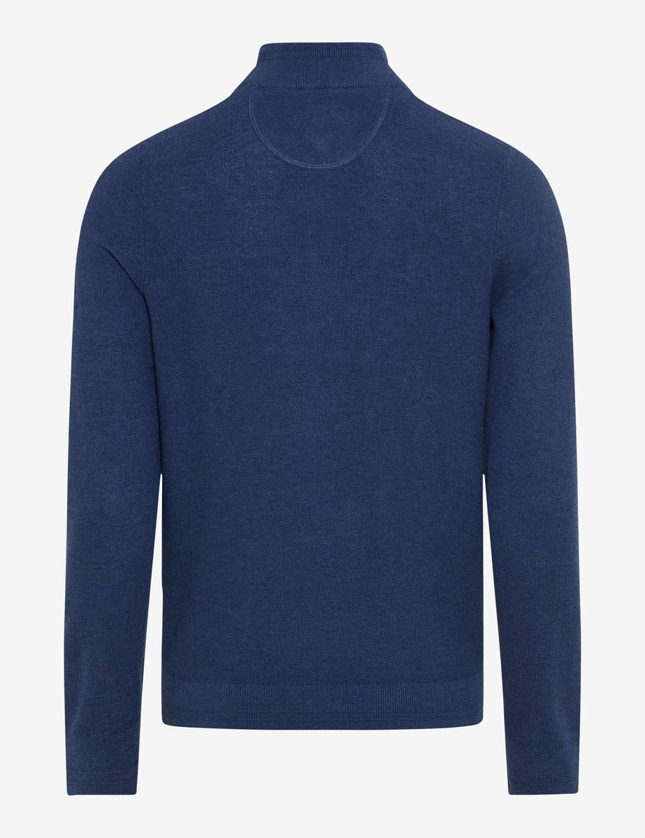 Baumwoll-Leinen-Pullover mit halbem Reißverschluss