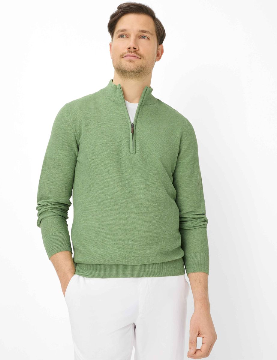 Herren Baumwoll-Leinen Pullover mit Viertelreißverschluss