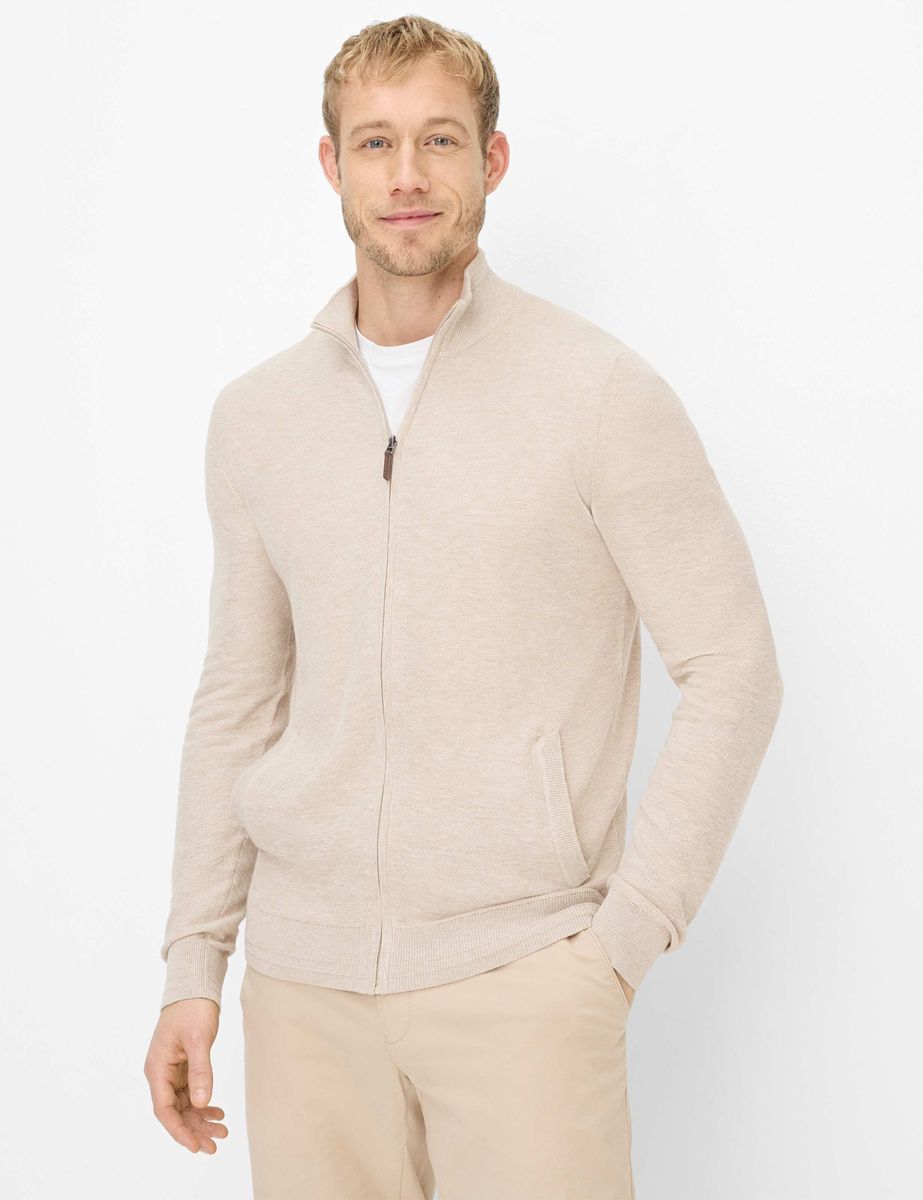 Herren Strickjacke mit Reißverschluss aus Baumwoll-Leinen-Mix