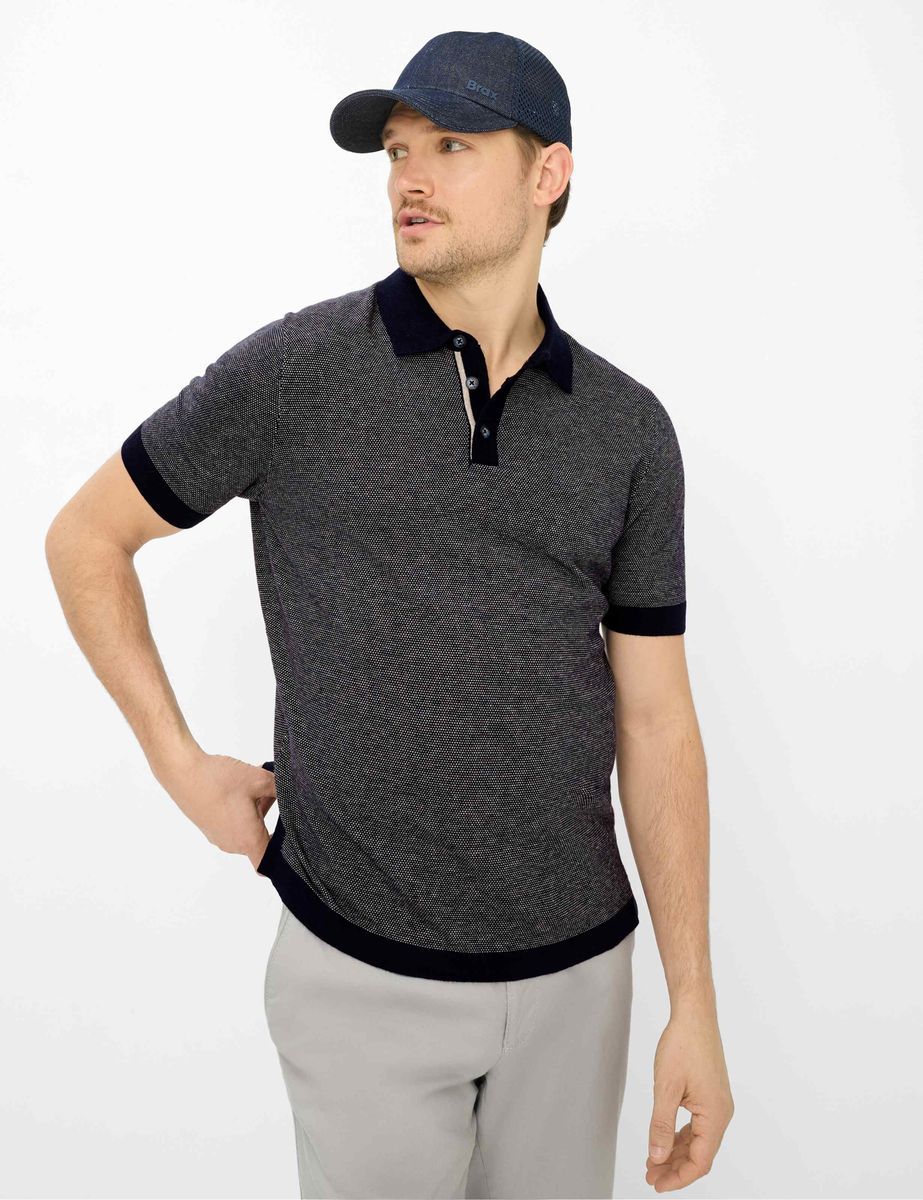 Herren Marineblaues Jacquard-Piqué-Poloshirt