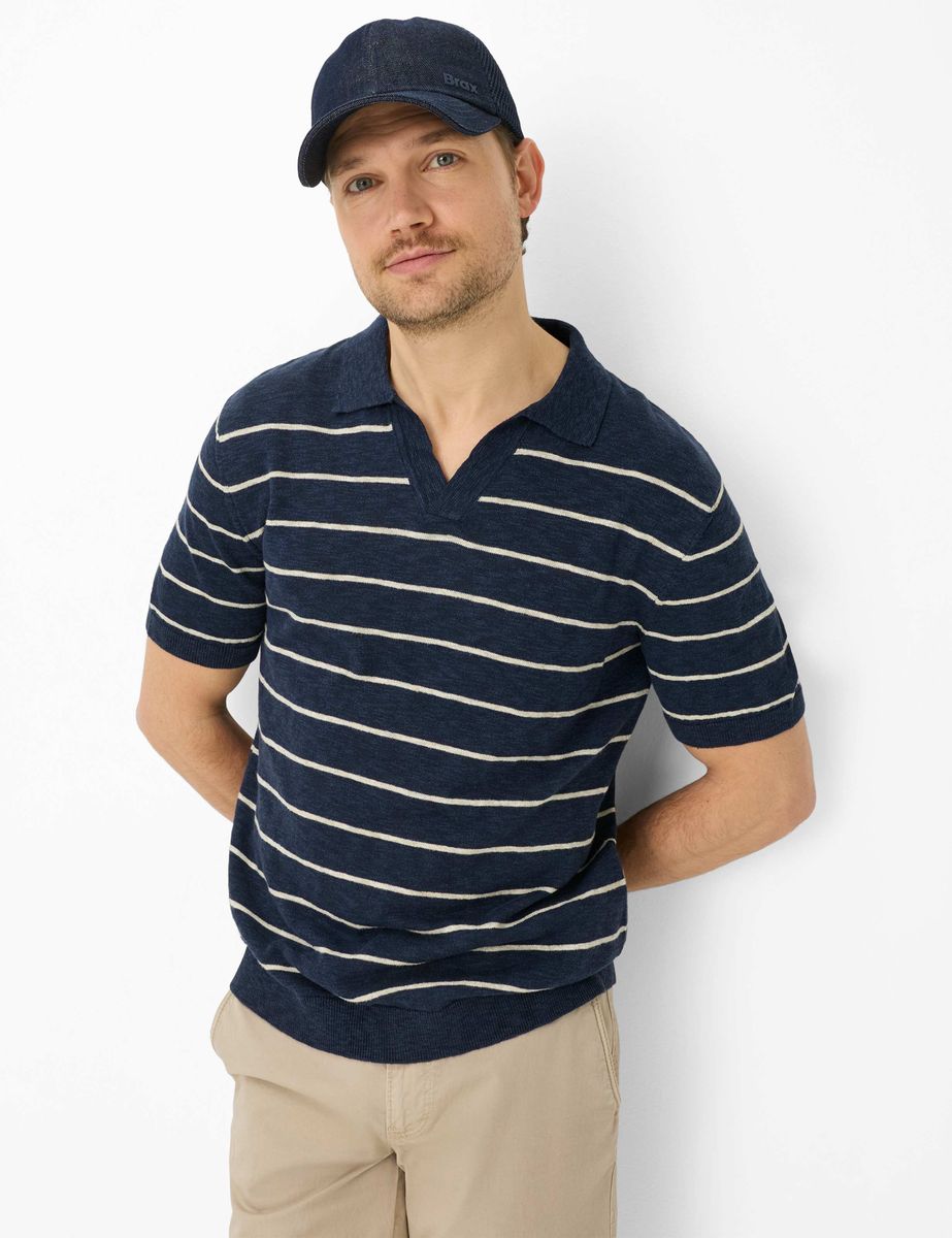 Herren gestreiftes Strickpolohemd aus Baumwollleinen