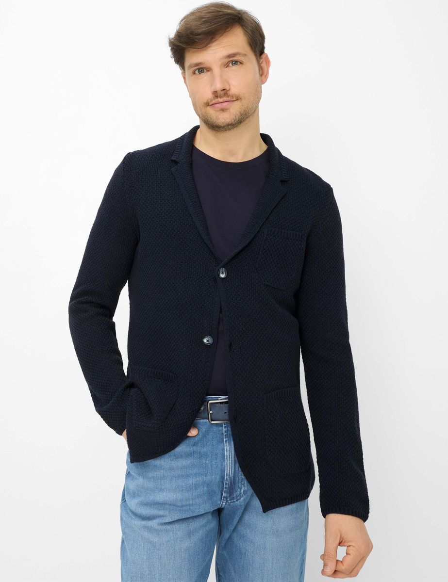 Marineblauer Strickblazer aus Baumwollmischung