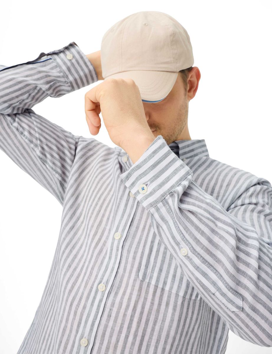 Herren-Streifenhemd aus Leinen mit Knopfleiste