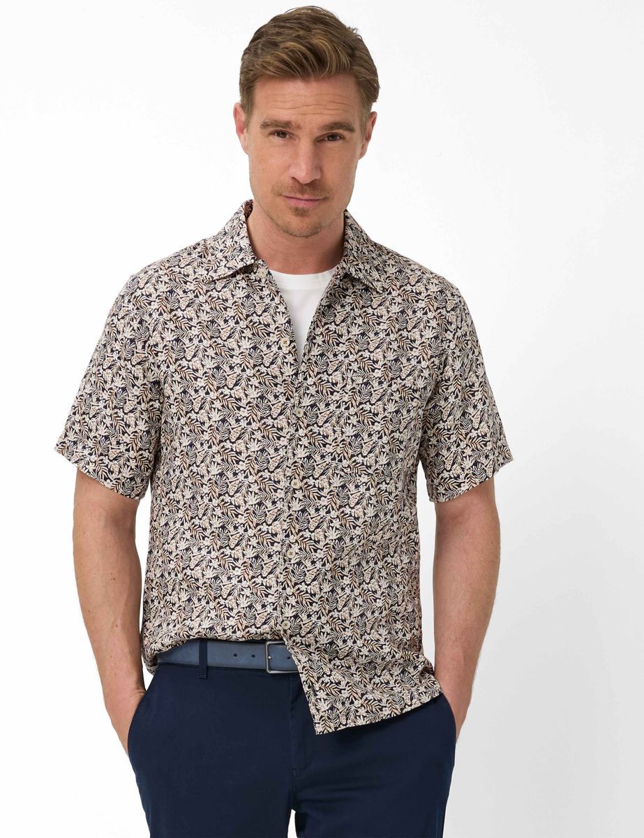 Herren Leinen Kurzarm Printhemd