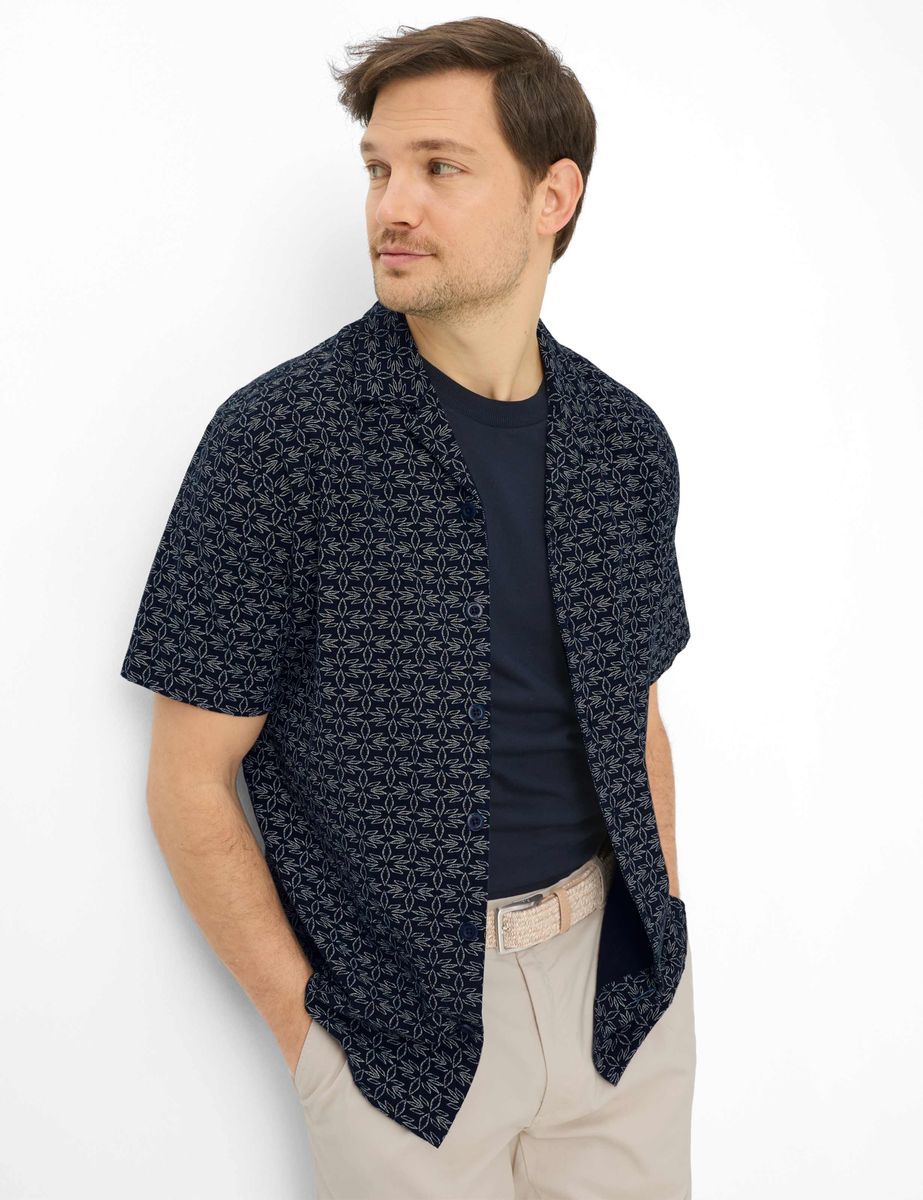 Herren Marineblaues Baumwollhemd mit Muster