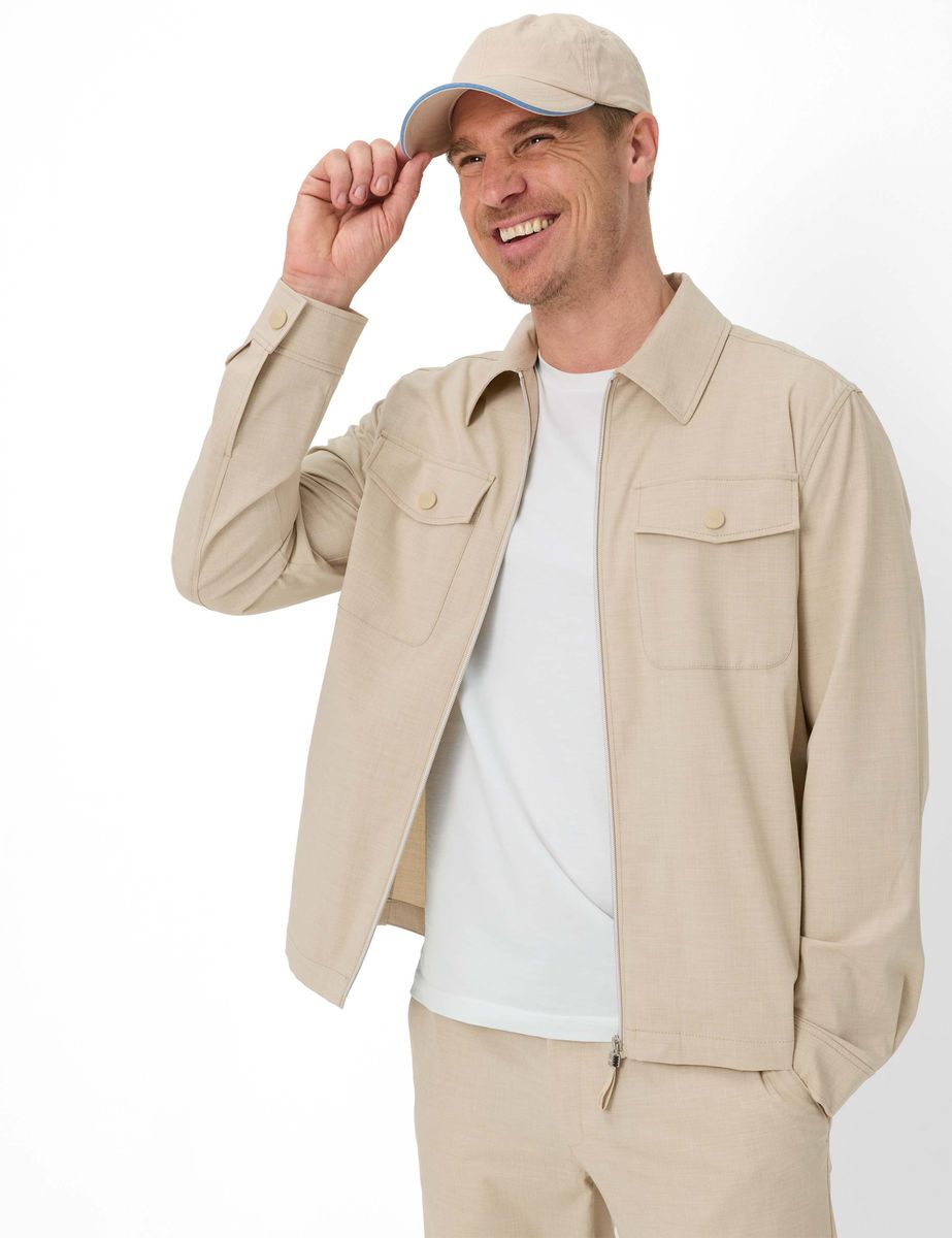 Beige Herren Overshirt Jacke mit Reißverschluss