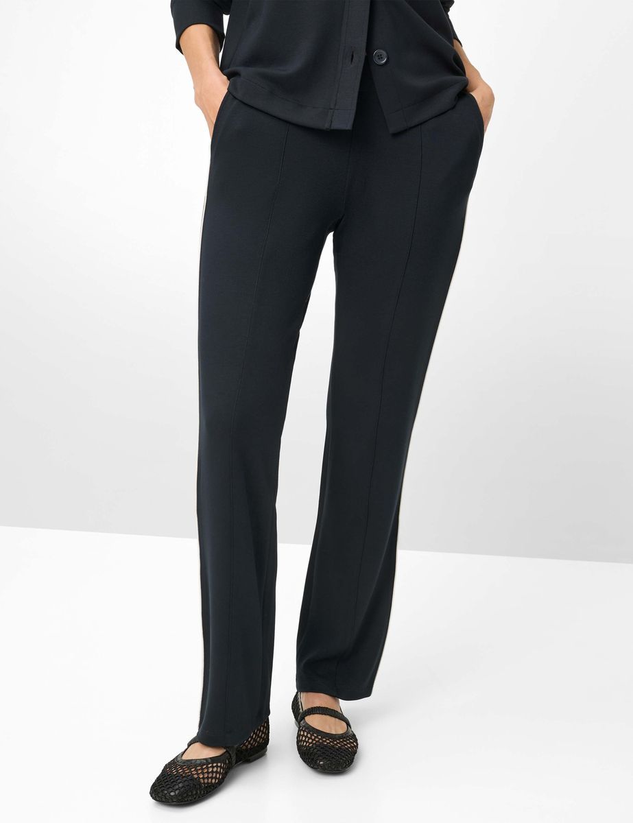 Marineblaue, schmale Bootcut-Strickhose