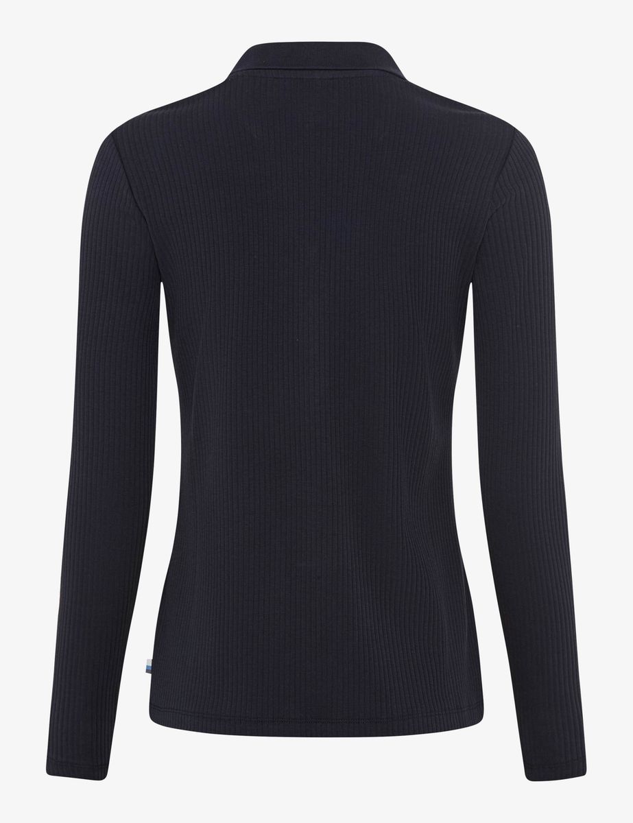 Marineblaues Langarm-Polohemd mit Rippenstruktur