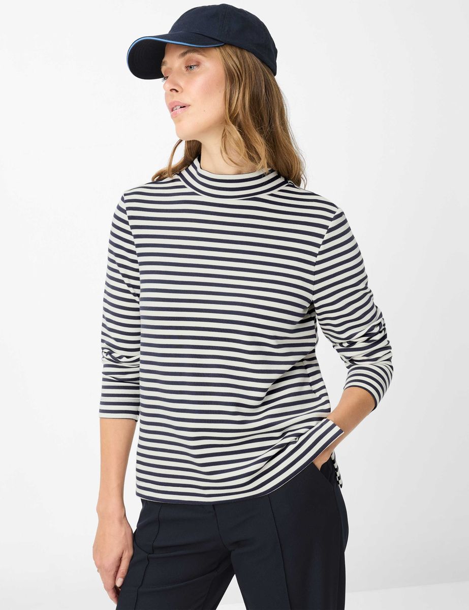 Gestreiftes Langarmshirt mit Stehkragen