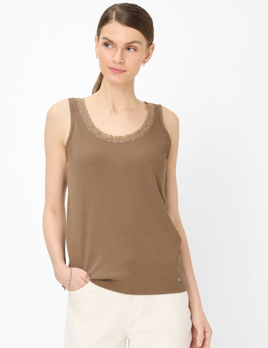 Geripptes Tanktop mit Spitzendetails