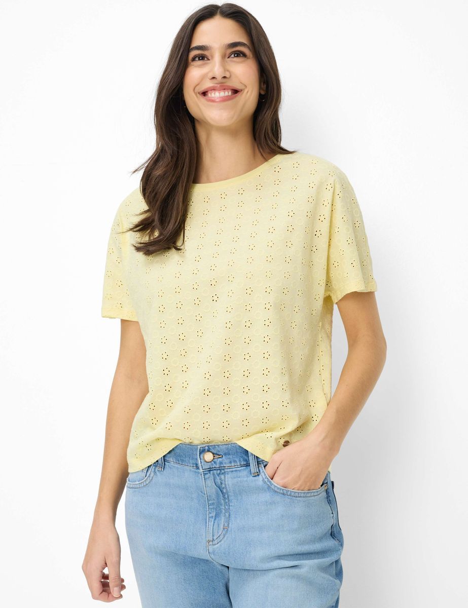 Lässiges T-Shirt aus Baumwolle mit Lochstickerei