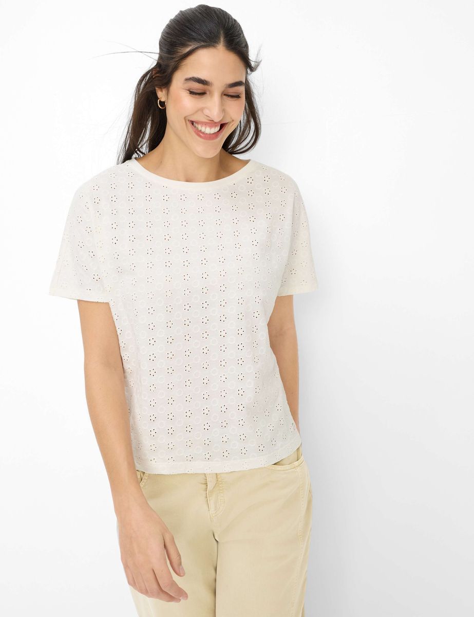 Boxy T-Shirt aus Baumwolle mit Lochstickerei