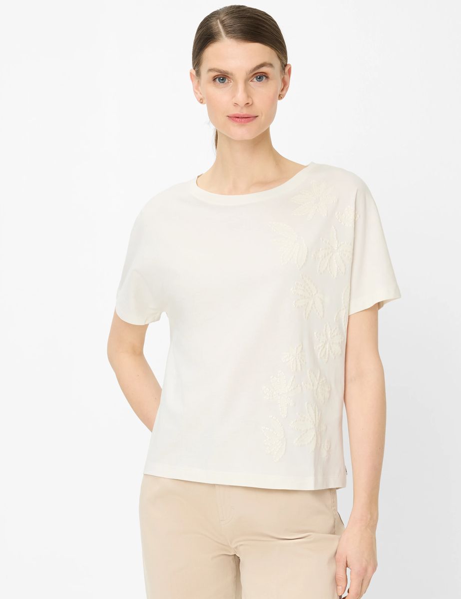 Boxy T-Shirt aus Baumwolle mit Lochstickerei
