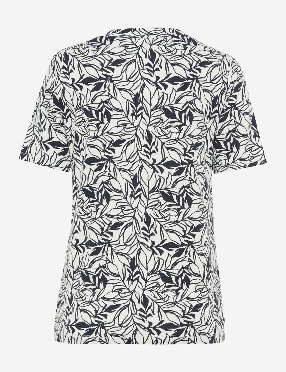 T-Shirt mit Blätterprint und V-Ausschnitt