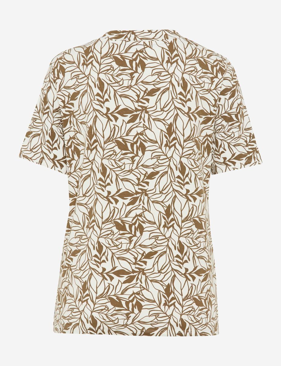 T-Shirt mit Blätterprint und V-Ausschnitt