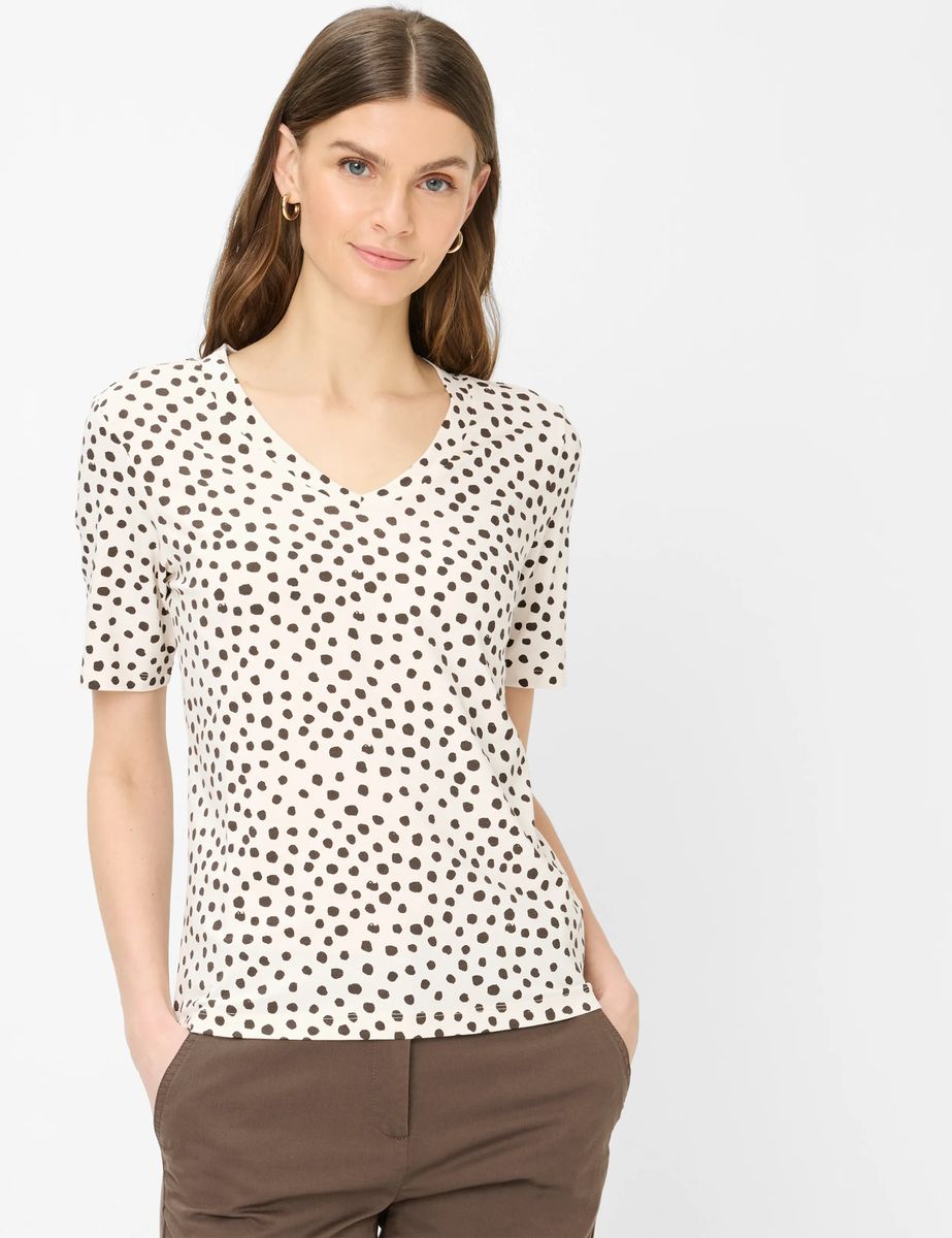 T-Shirt mit Blätterprint und V-Ausschnitt