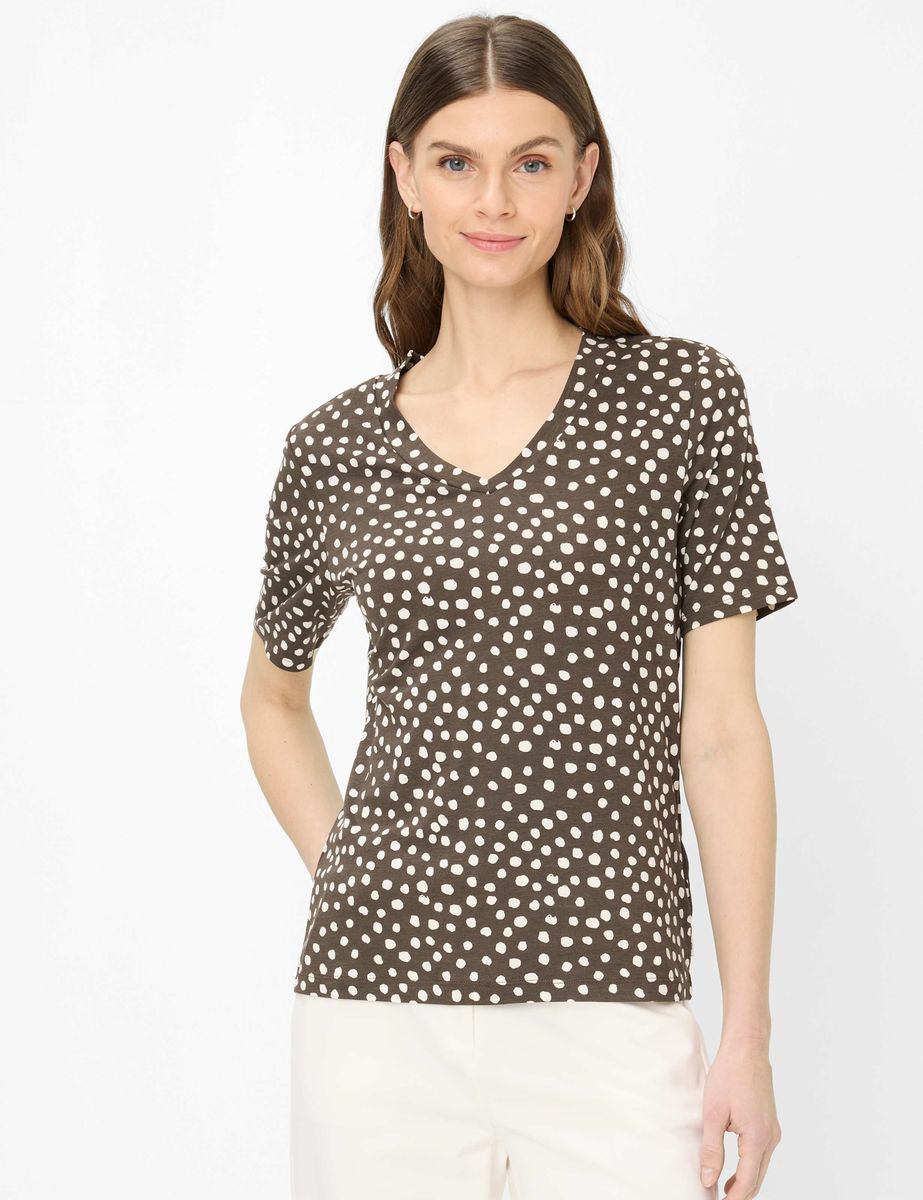 T-Shirt mit Polka Dot Muster und V-Ausschnitt