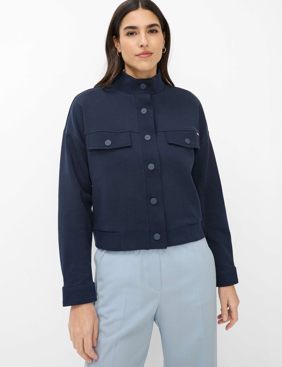 Marineblaue Sweatshirtjacke mit Knopfleiste