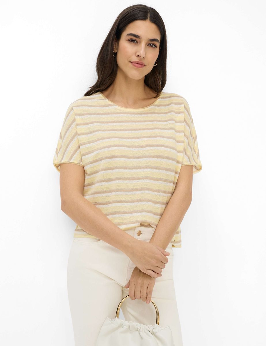 Gestreiftes Leinenmischung Kurzarm T-Shirt