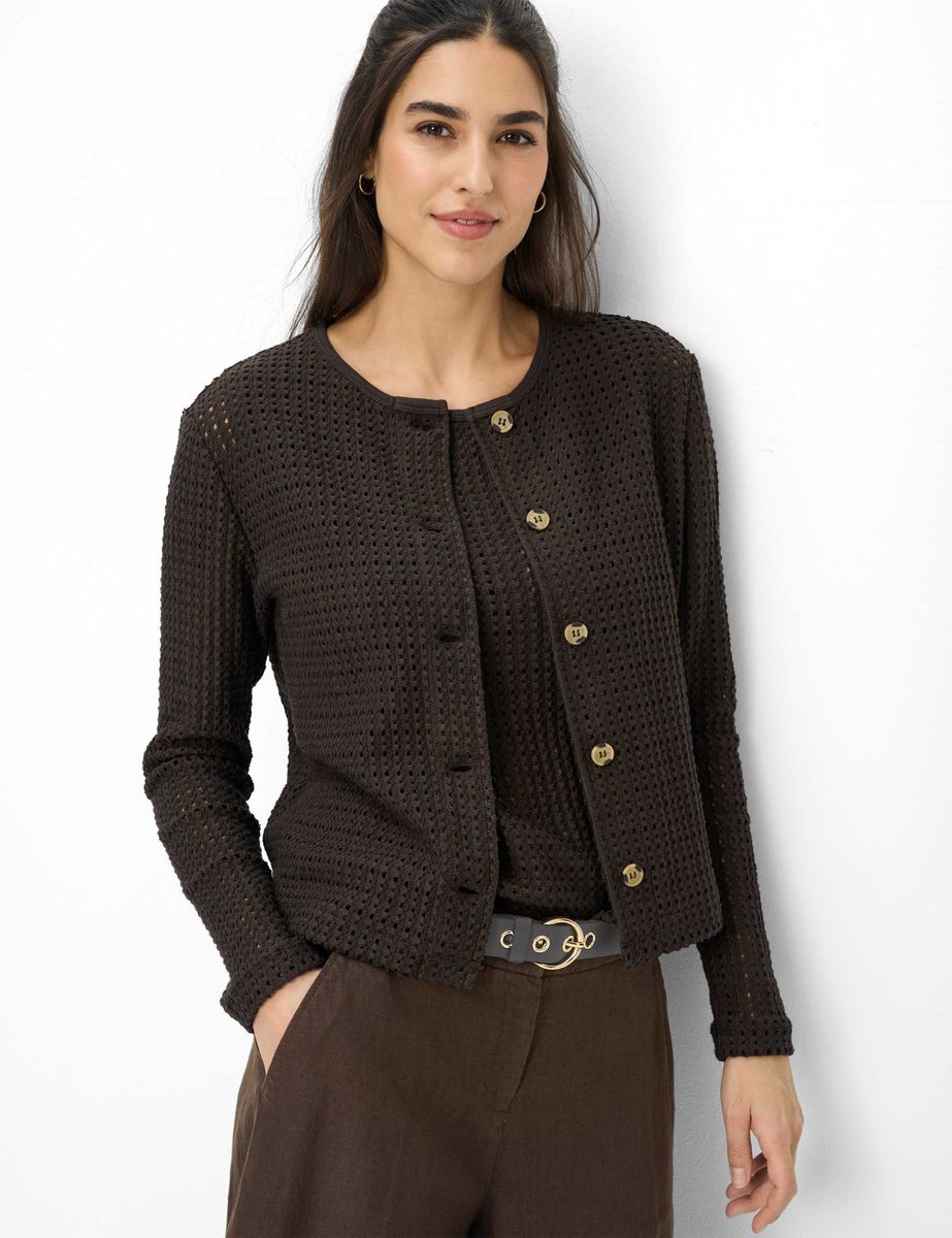 Leichte Häkelstrickjacke mit Knöpfen