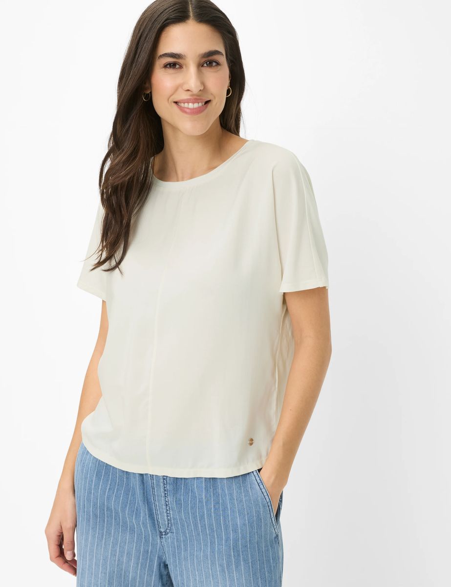 Brax Damen Shirt Style CARLA S soft ecru, cremeweiß, Gr. 34