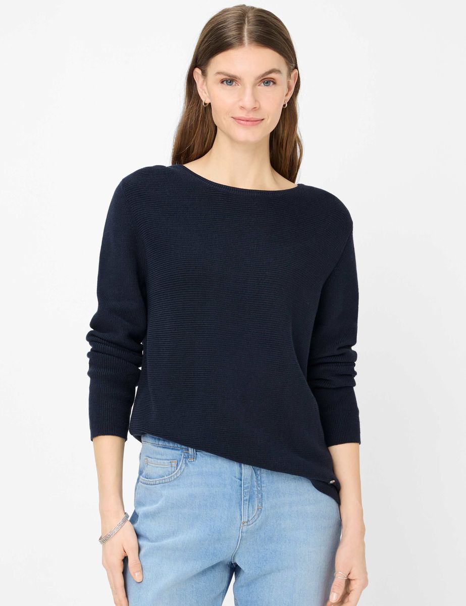 Marineblauer Baumwoll-Strickpullover