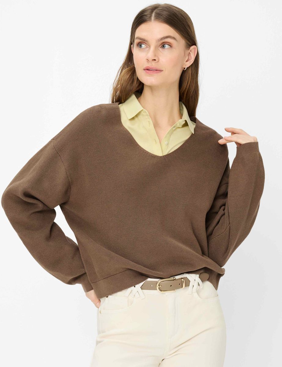 V-Ausschnitt Baumwoll Strickpullover